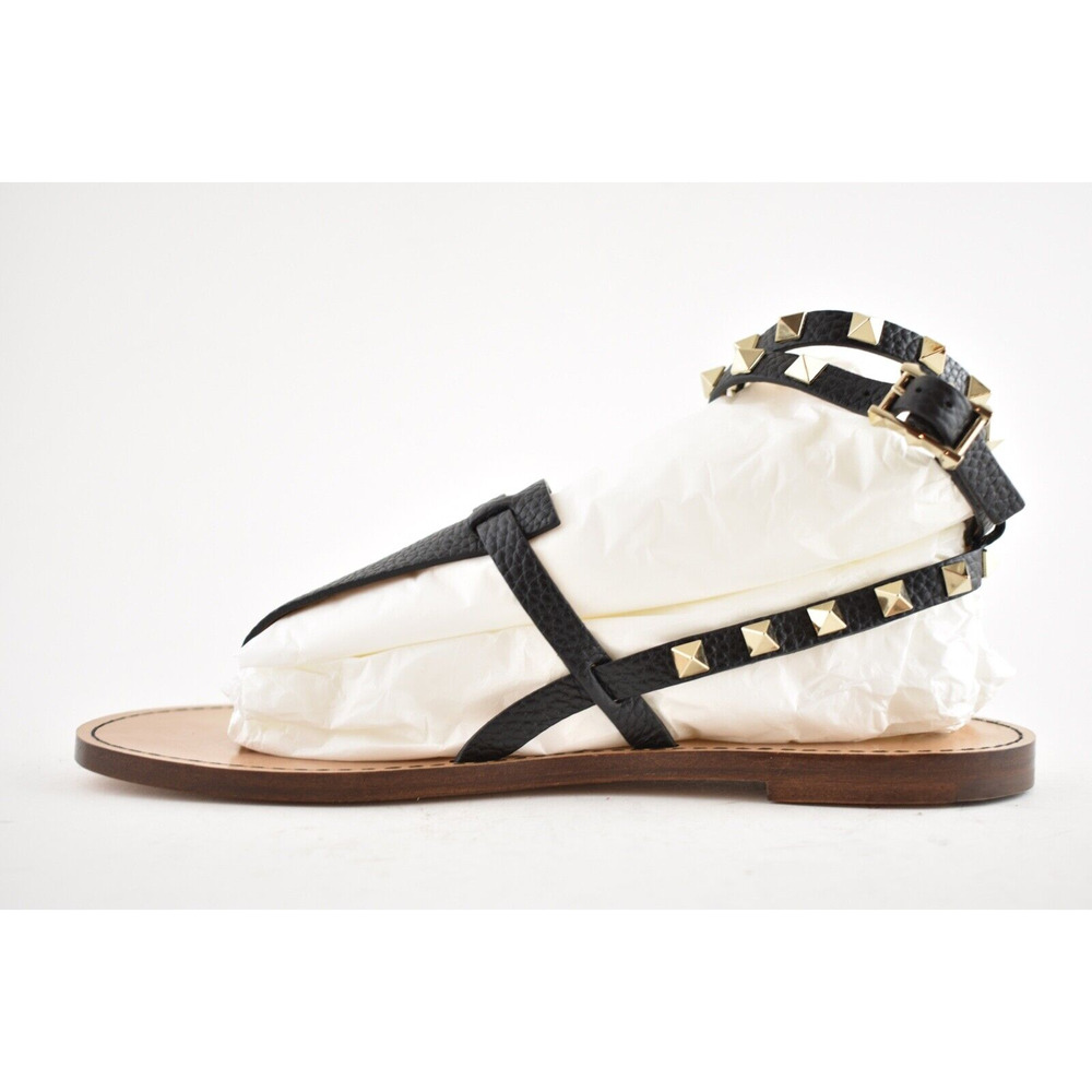 Valentino Rockstud Black Leather Thong Wrap Around Strap Flat Slide Sandal 36.5 - Picture 8 of 11
